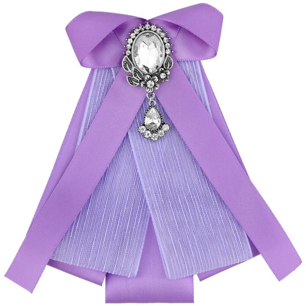 Bow Brooch Rhinestoneand Pearl Ribbon Neck Tie Accessories Bow Tie Purple